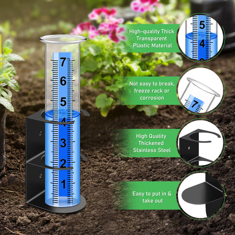 Timenued rain gauge tube clear plastic for easy reading from distance.