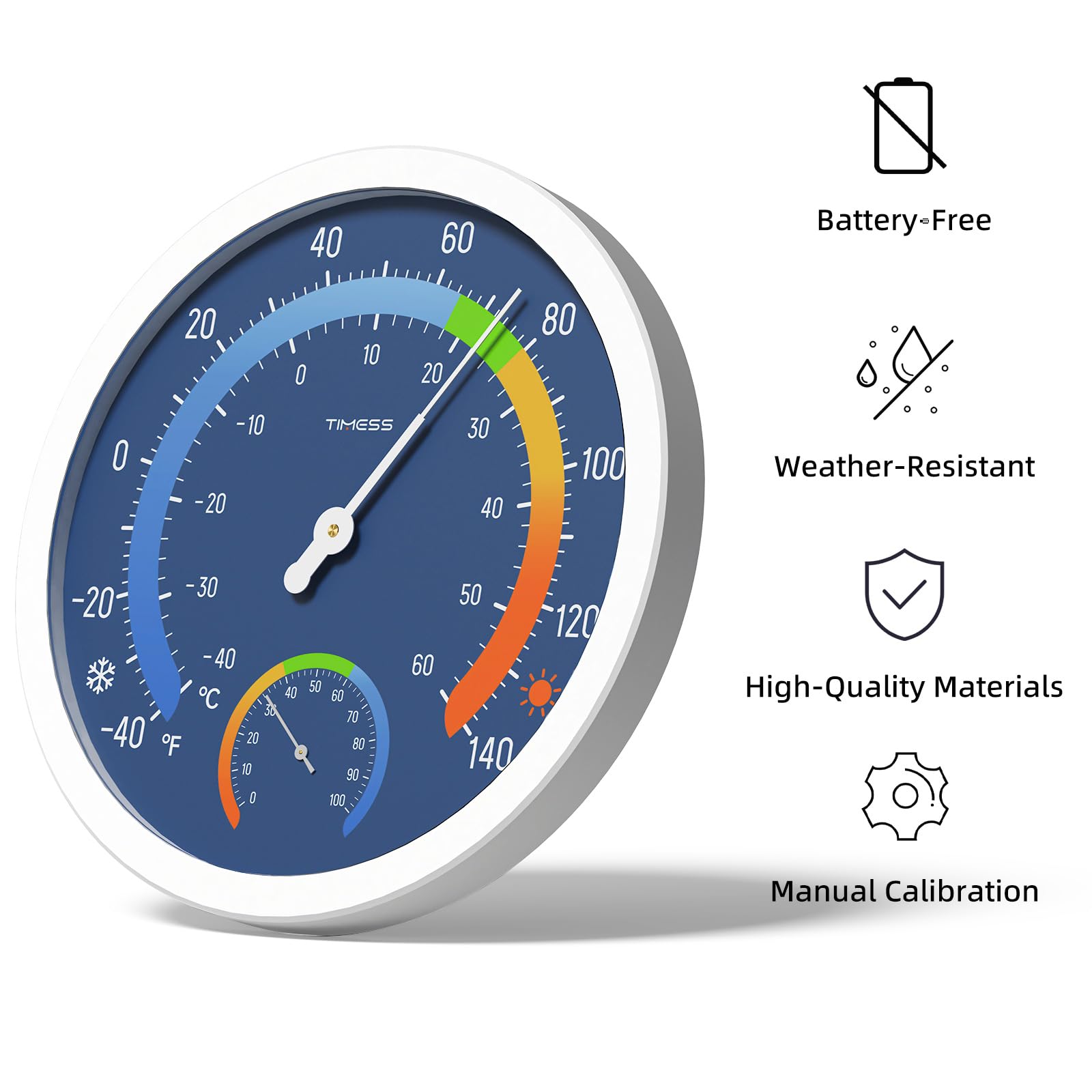 TIMESS battery-free thermometer-hygrometer blue simplifies setup with no power needed