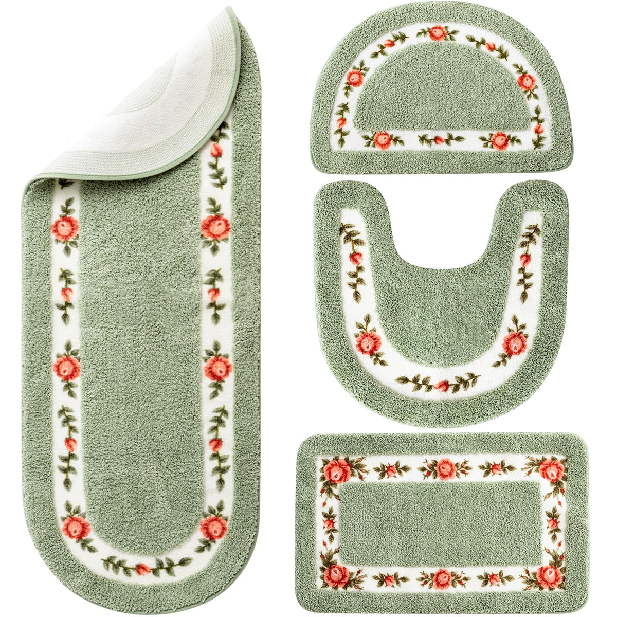 Timgle rose flowers coquette set rug collection for elegant bathroom decor and soft comfort.