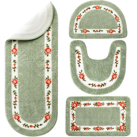 Timgle rose flowers coquette set rug collection for elegant bathroom decor and soft comfort.