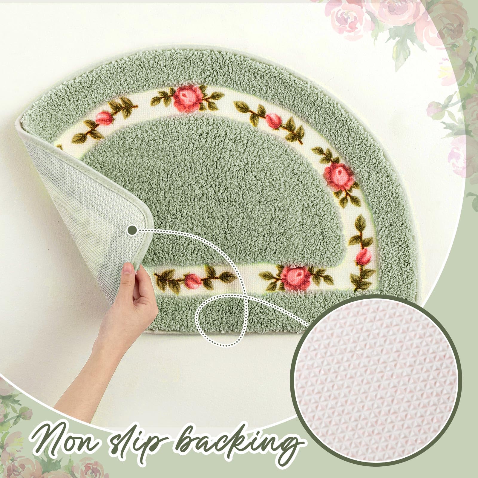 Timgle semicircle rose flower bath mat adds charm and quick-drying comfort.