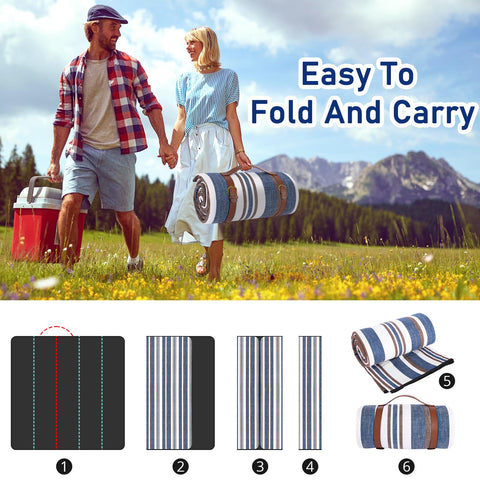 Timirock striped picnic blanket 3-layer construction delivers soft top and cushioned feel.
