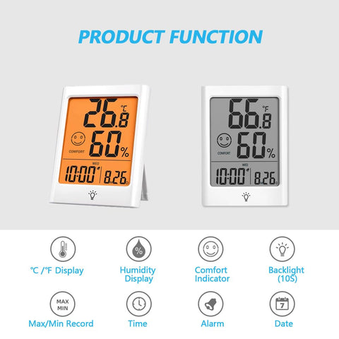 Timloon humidity monitor backlight enables easy readings in dim rooms.