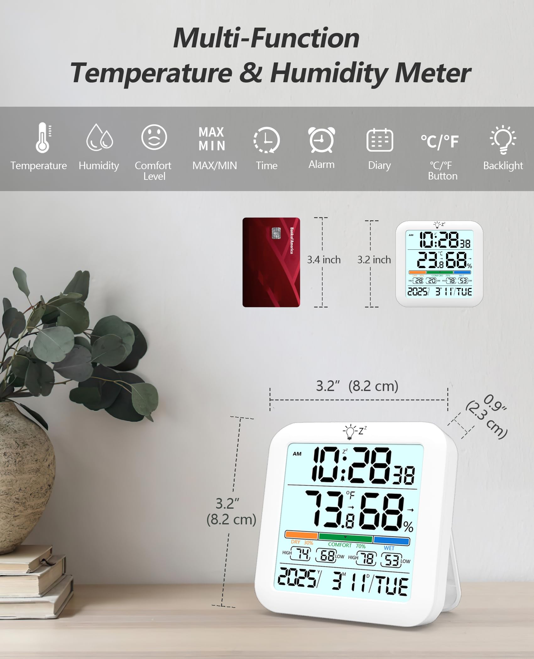Timloon backlight illuminates the display for nighttime readings