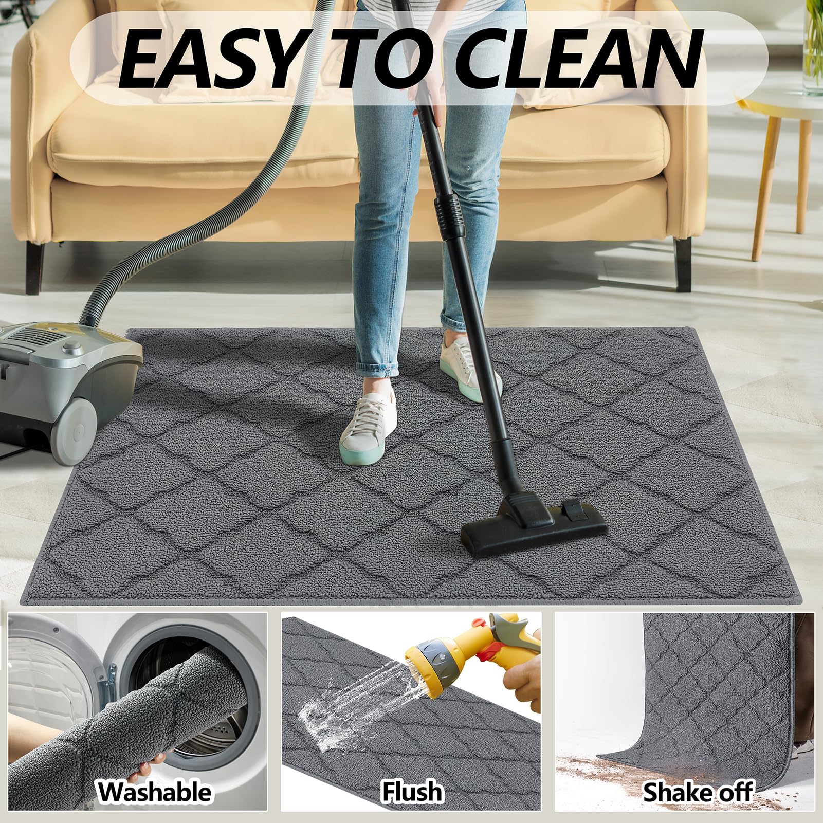 Timo grey front-door rug texture fits varied decors and spaces.