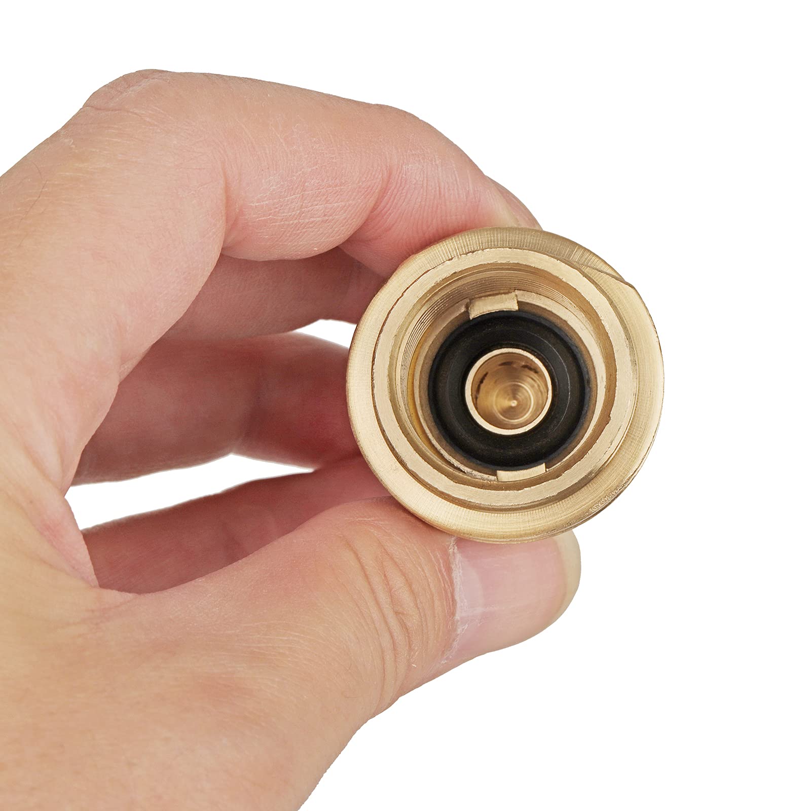 Timsec QCC1 nut to quarter-inch MPT adapter in use.
