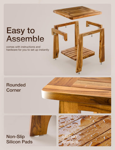 Tinamo Teak Storage Adirondack Side Table open-slats design promotes drainage