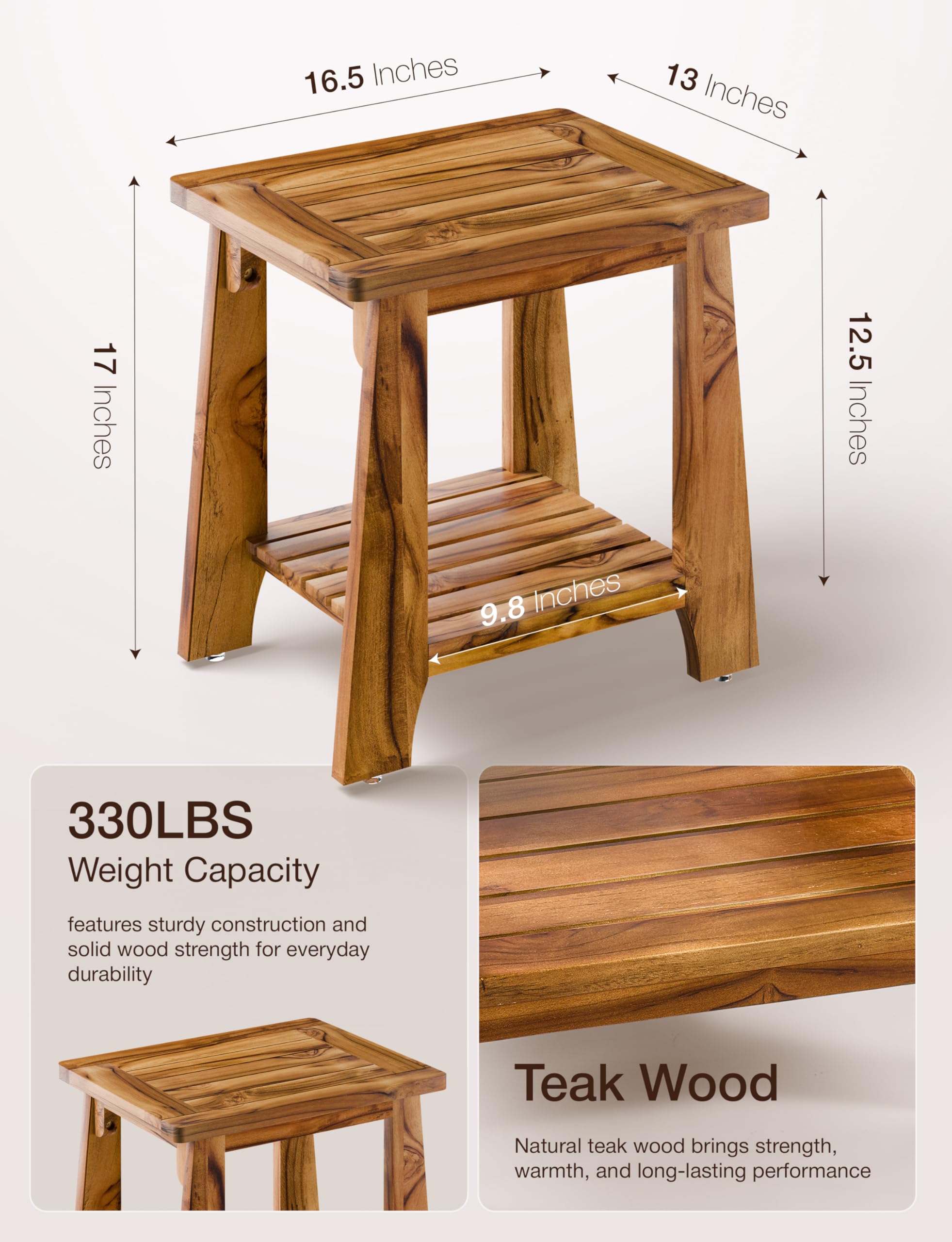 Tinamo Teak Storage Adirondack Side Table teak grain closeup highlighting knots