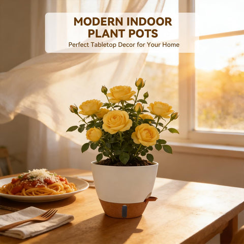 Tinecio self-watering pot 7-inch water window indicates soil moisture at a glance.