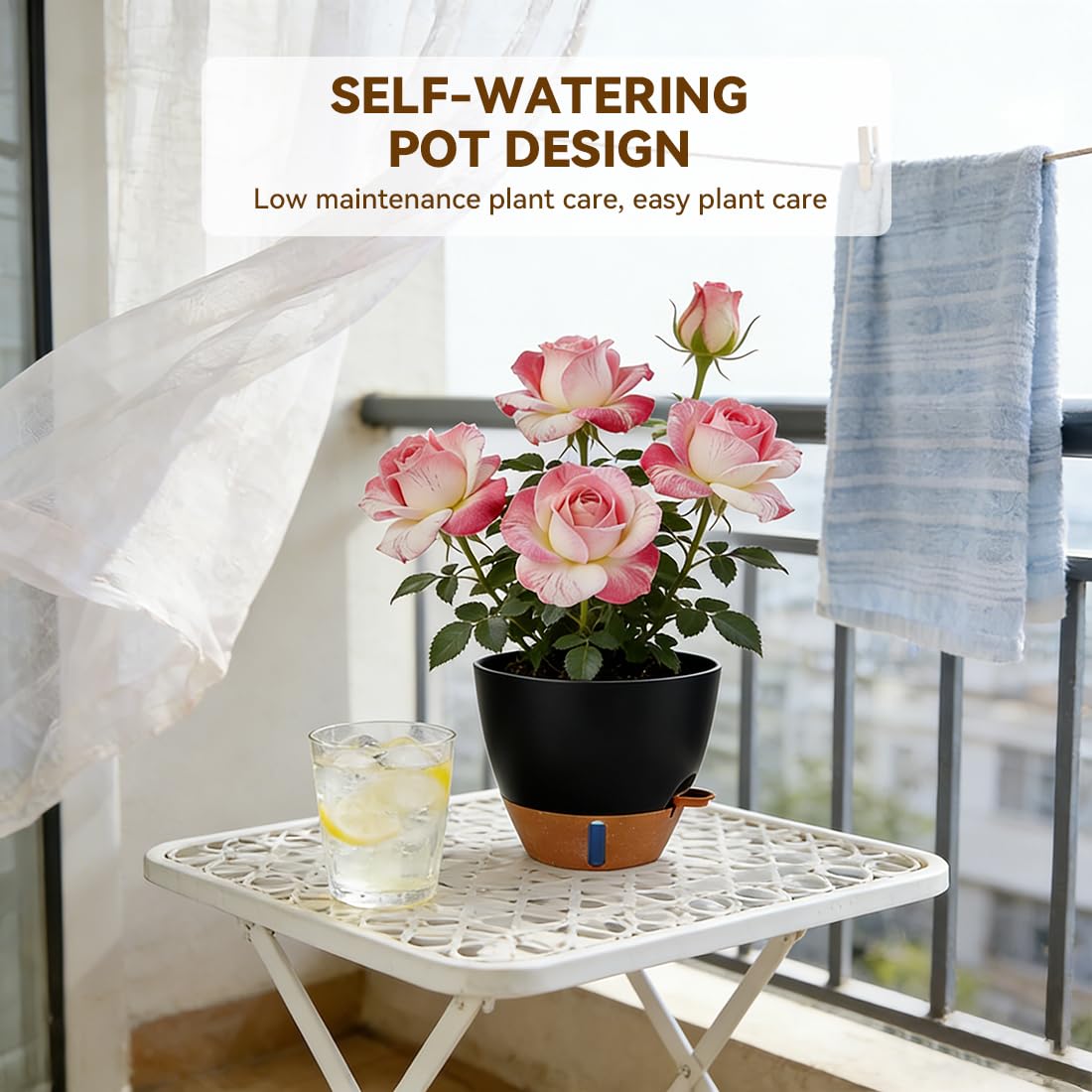 Tinecio self-watering pot aeration holes boost root airflow and health.