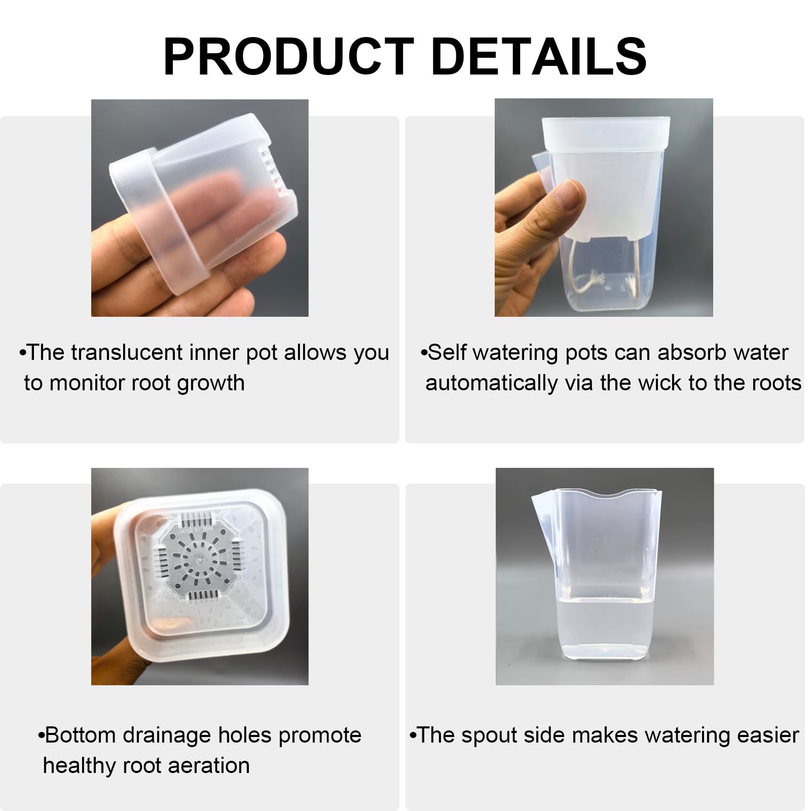 TineDew bottom-watering design with cotton wick for steady hydration.