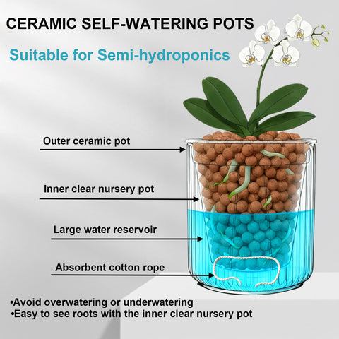 TineDew cotton rope wick self-watering system maintains soil moisture.