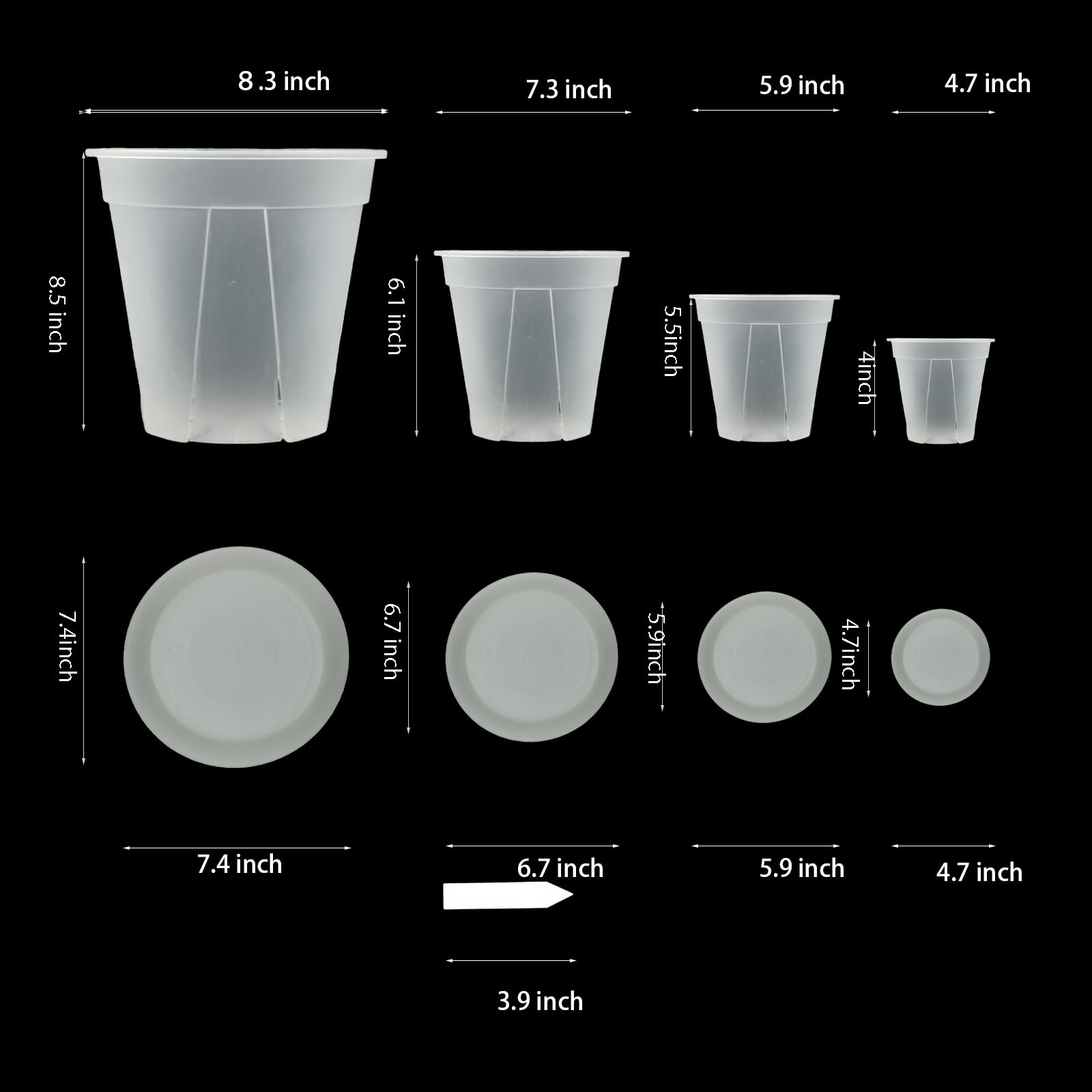 TineDew large clear nursery pot 7-inch with saucer ideal for monitoring moisture in mid-size plants.