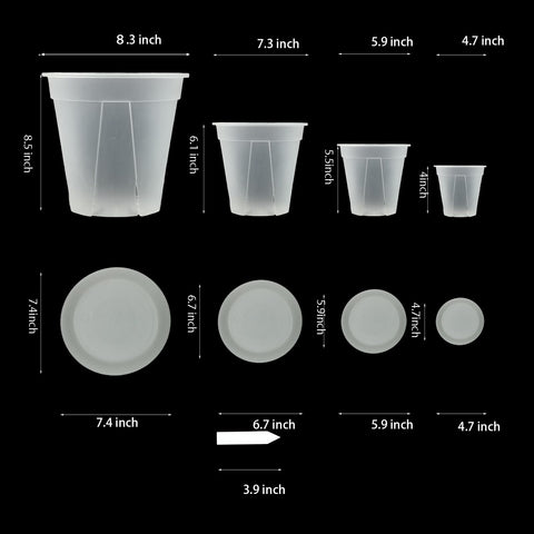 TineDew large clear nursery pot 7-inch with saucer ideal for monitoring moisture in mid-size plants.