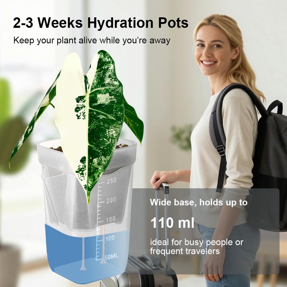 TineDew 2.5-inch pot reservoir keeps seedlings hydrated for weeks.