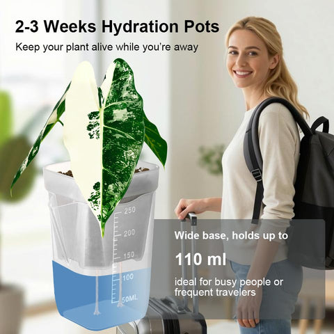 TineDew 2.5-inch pot reservoir keeps seedlings hydrated for weeks.