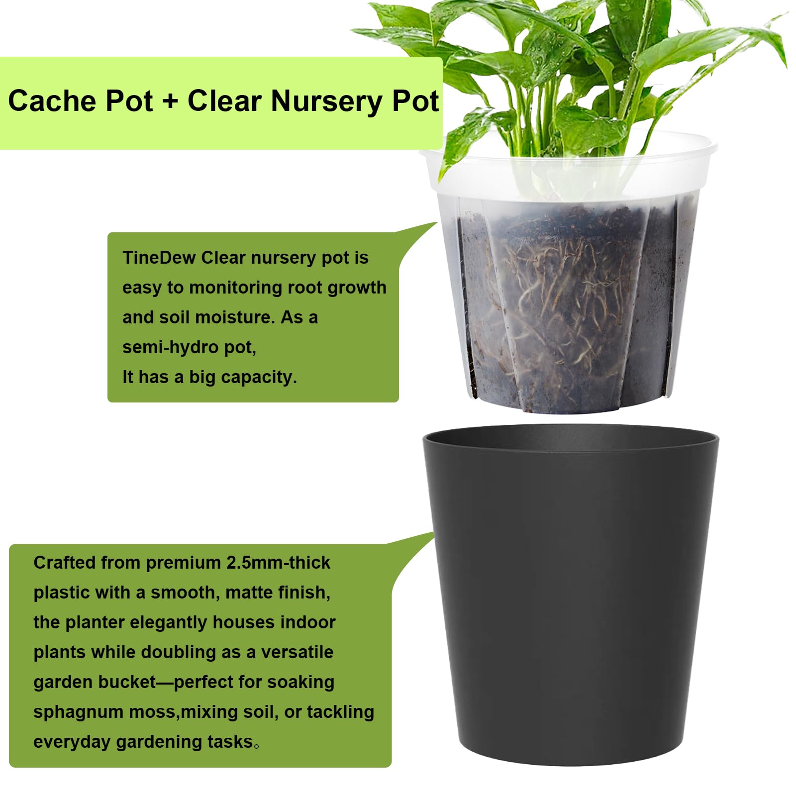 TineDew self-watering planter uses cotton wick for steady moisture delivery.