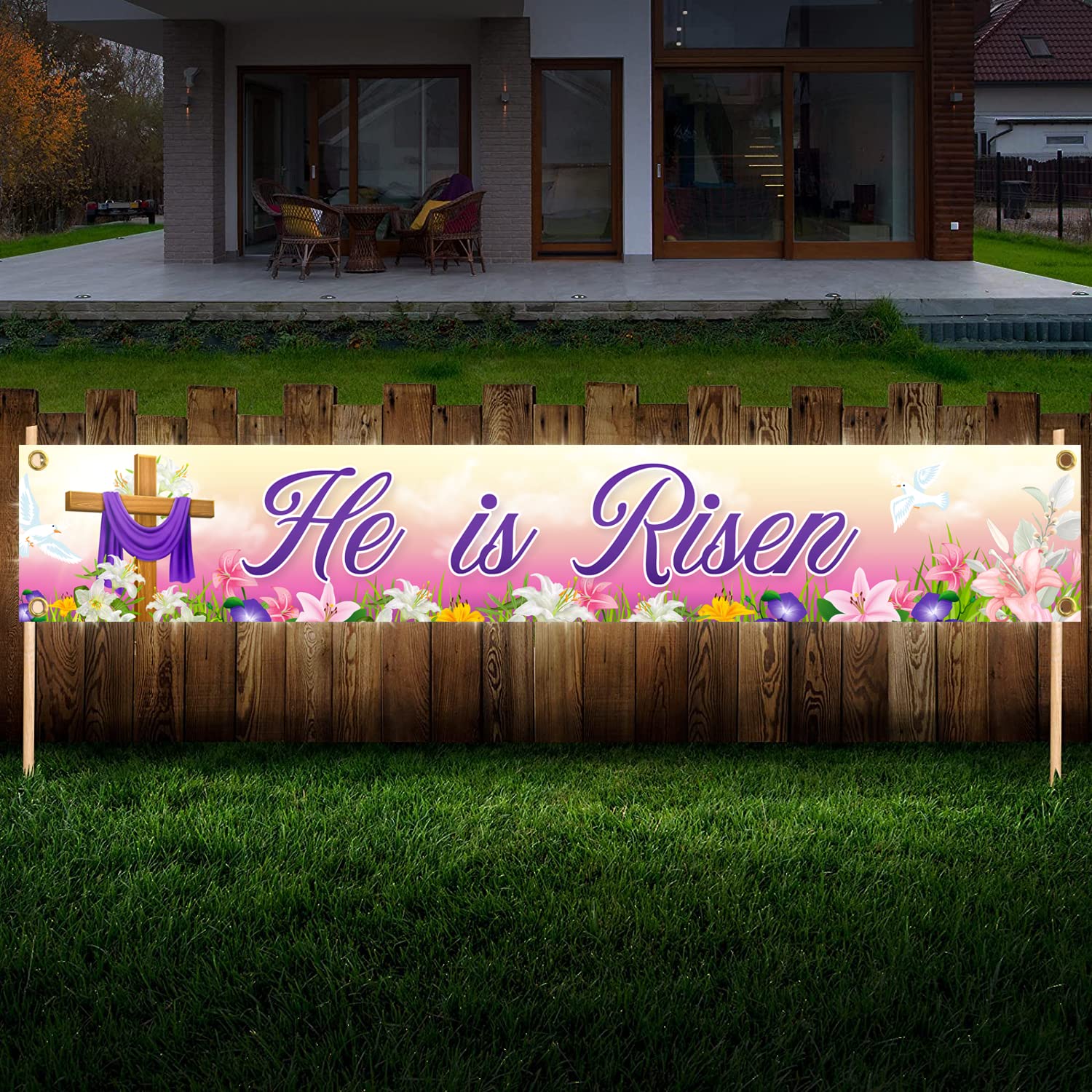 Tineit He is Risen banner showcasing durable outdoors for weatherproof use