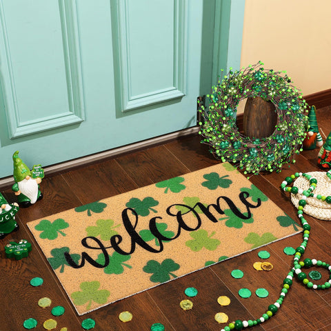 Tingjoo shamrock wreath brightens the entry with lively greens