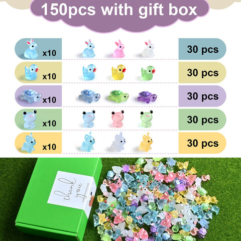 TINGLAN 150-piece mini resin animals rabbit for playful indoor decor with luminous accents.