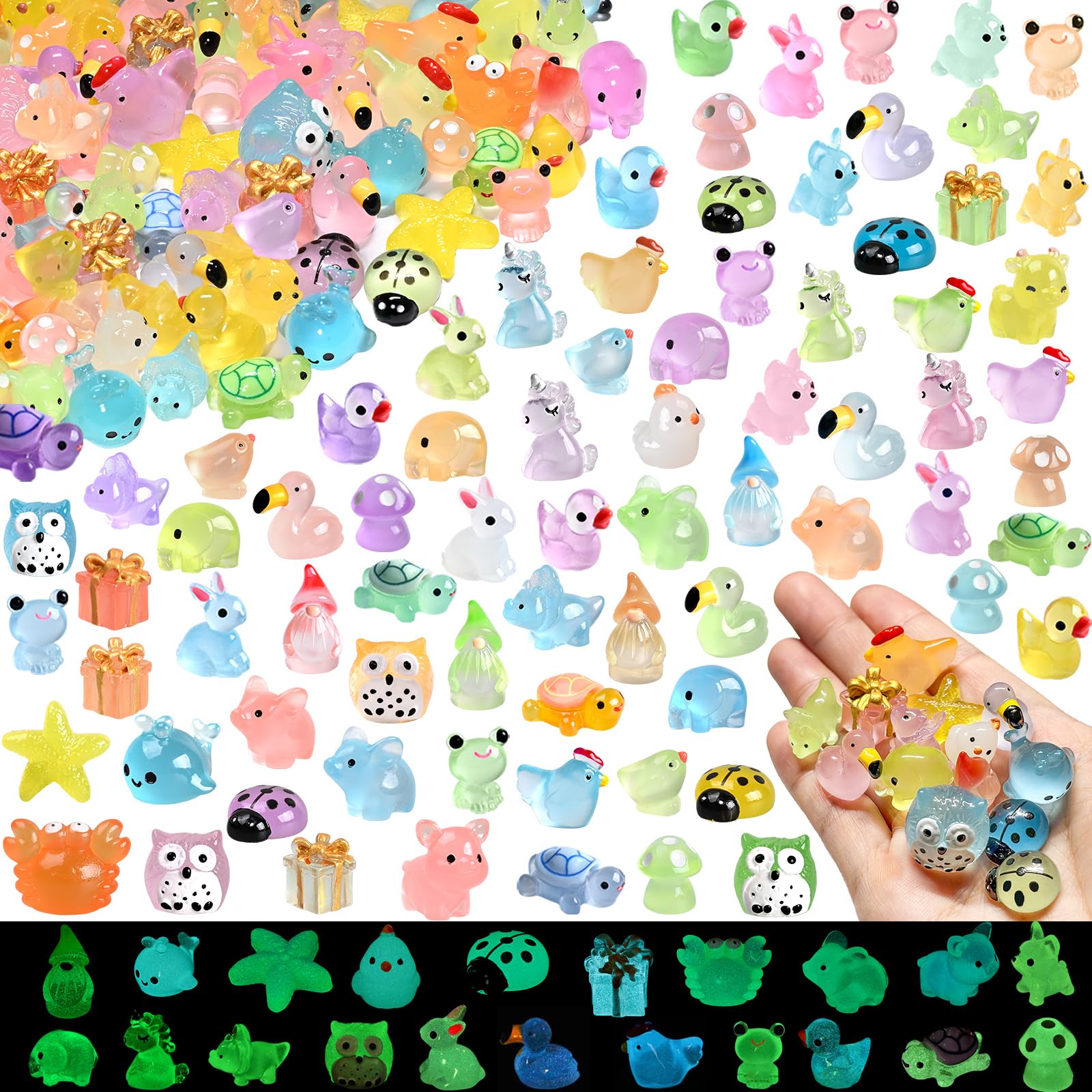 TINGLAN 152-piece tiny resin animals pack displayed as decorative figurines for pots and shelves