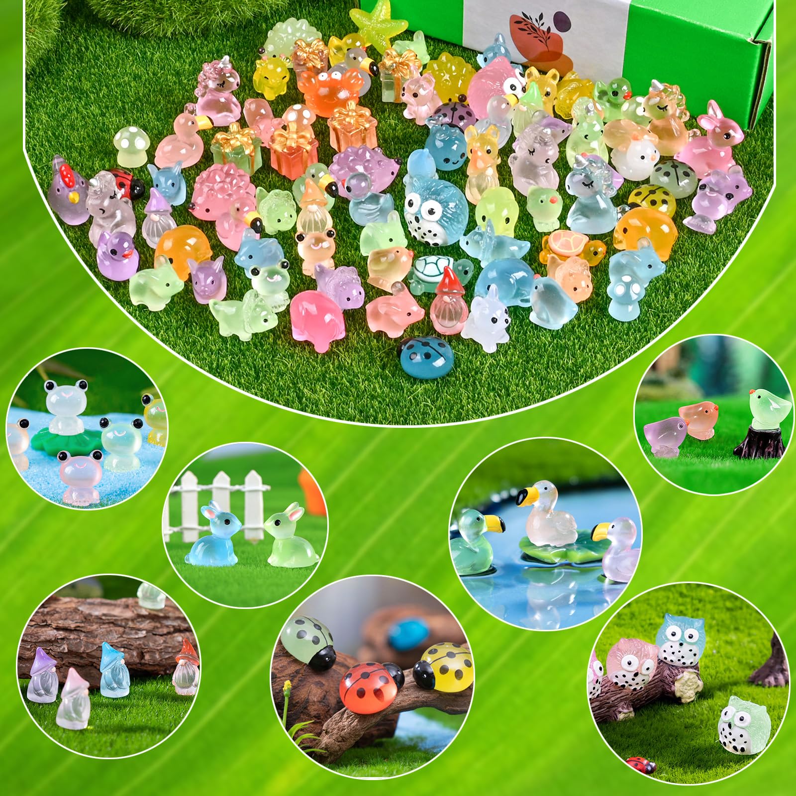 TINGLAN turtle, rabbit, duck miniatures arranged for creative scenes