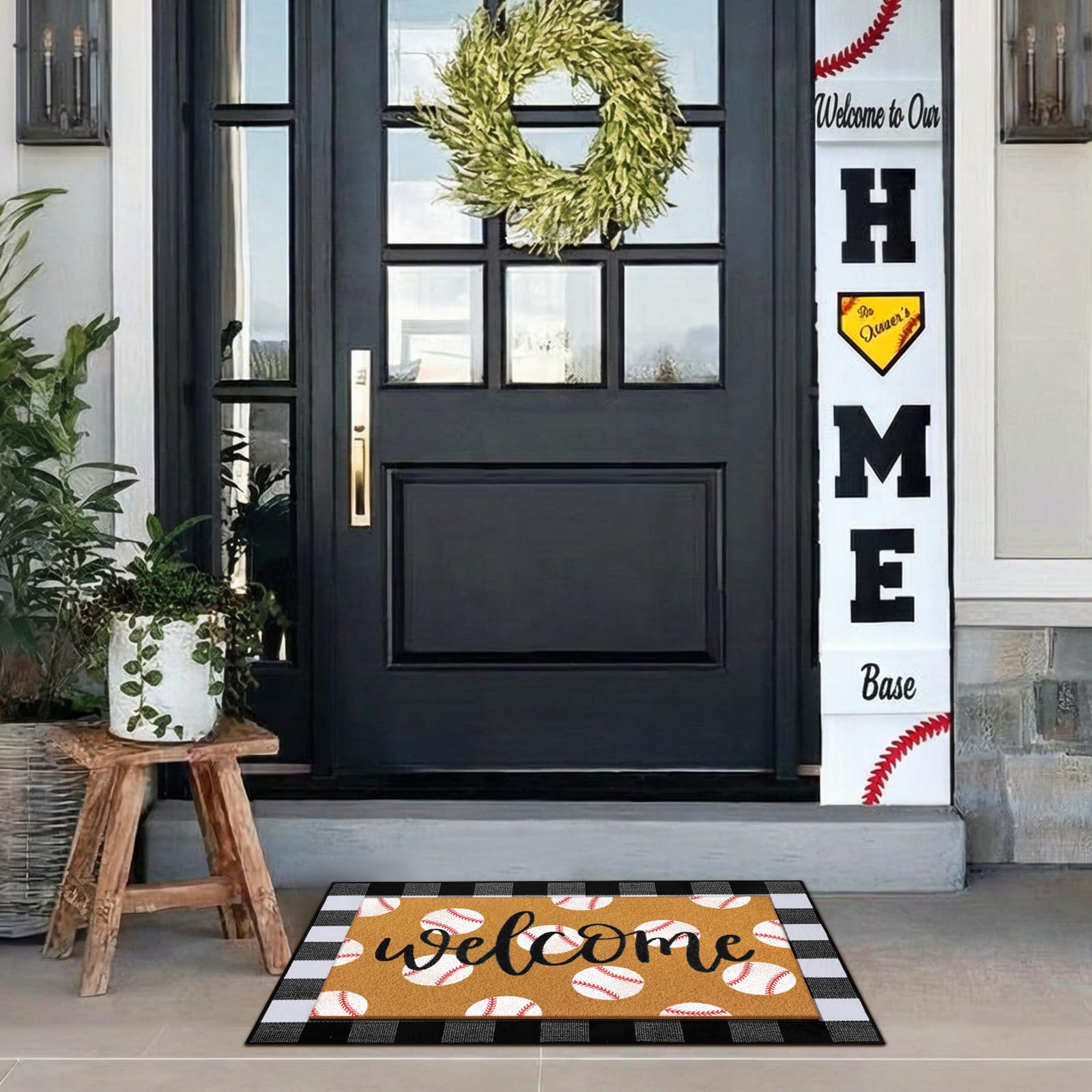 Tinideya baseball pattern welcome mat enhances curb appeal for guests