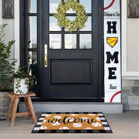 Tinideya baseball pattern welcome mat enhances curb appeal for guests