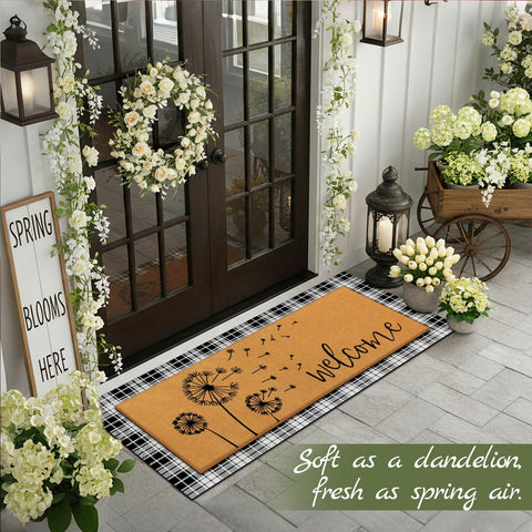 Tinideya black and white plaid front door mat enhances curb appeal