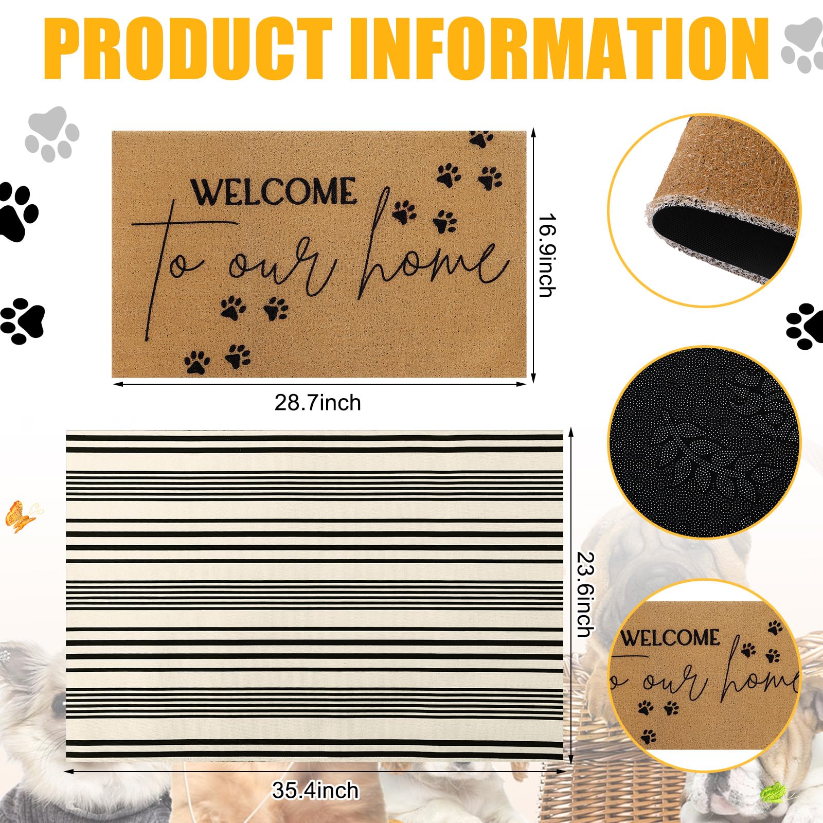 Tinideya black and white stripes rug adds bold entrance contrast.