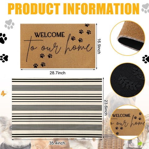 Tinideya black and white stripes rug adds bold entrance contrast.