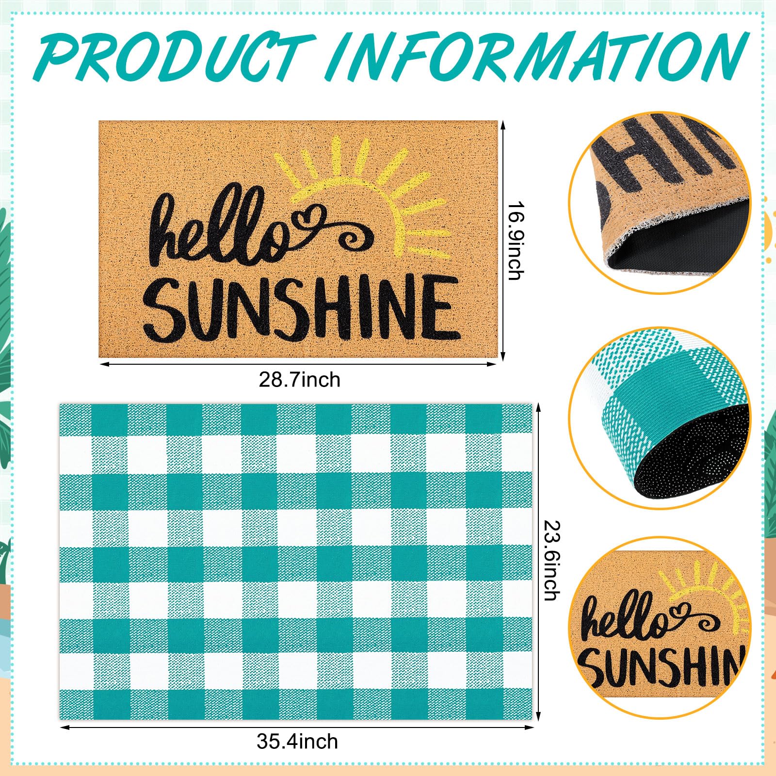 Tinideya blue and white grid design mat for indoor or outdoor entrances