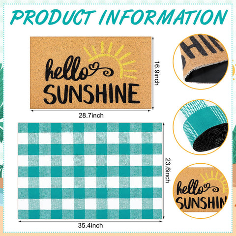 Tinideya blue and white grid design mat for indoor or outdoor entrances