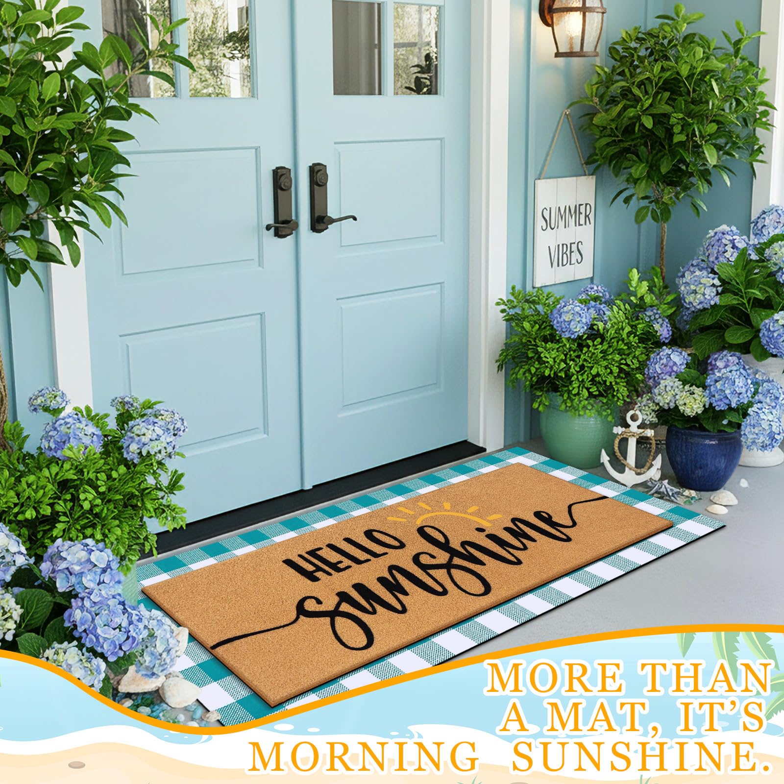 Tinideya blue-white rectangular door mat suitable for indoor or outdoor use.