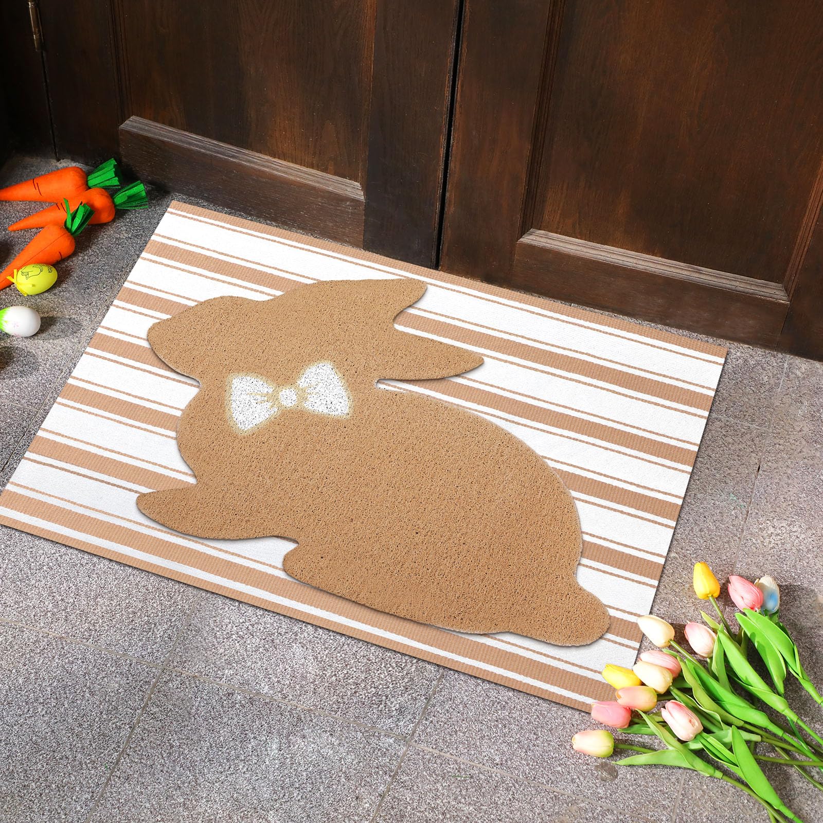 Tinideya brown-white stripe mat adds warmth and style to any porch