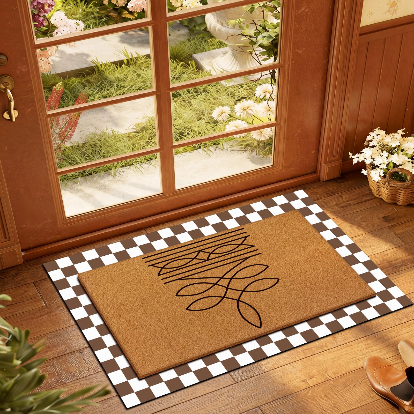 Tinideya buffalo plaid rug complements entryways with cozy decor.