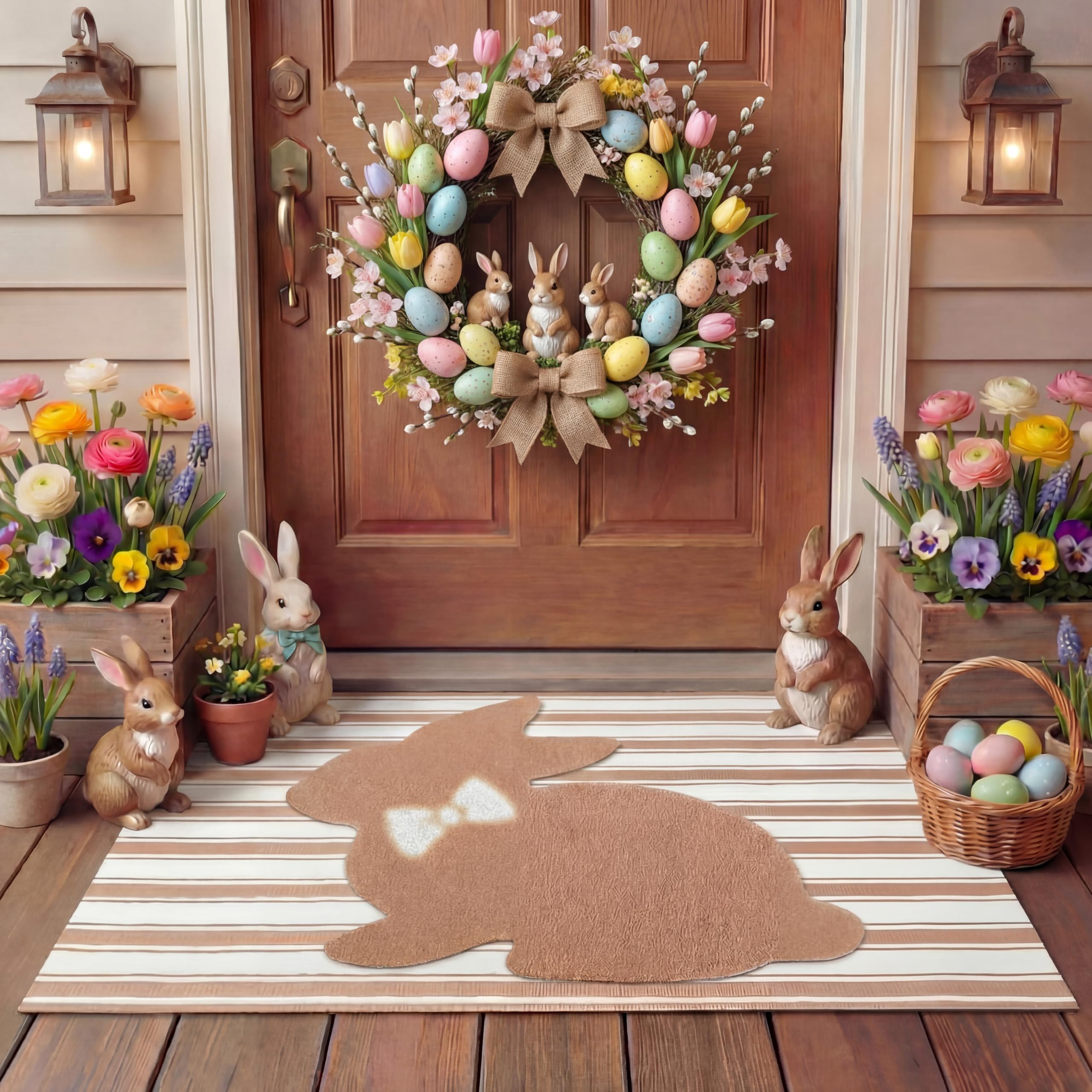 Tinideya bunny door mat with rabbit welcome design adds charm to your entry
