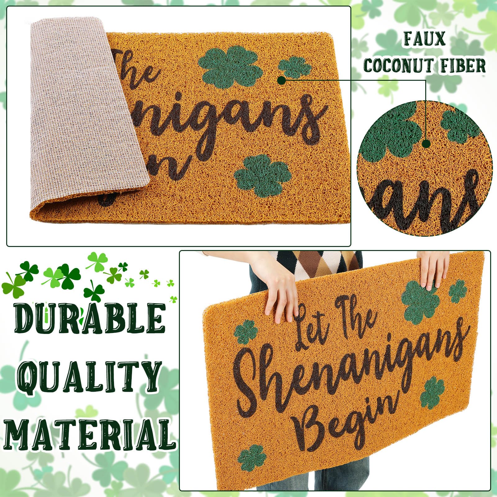 Tinideya coir door mat with four-leaf clover pattern and easy cleaning