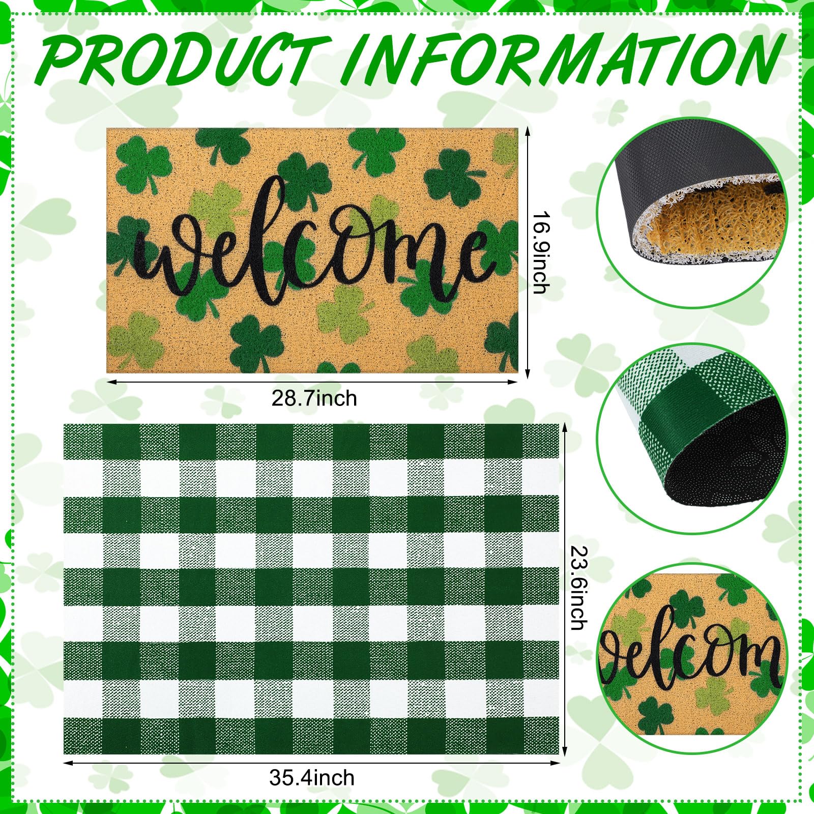Tinideya coir door mat green clover pattern enhances curb appeal and welcomes visitors.