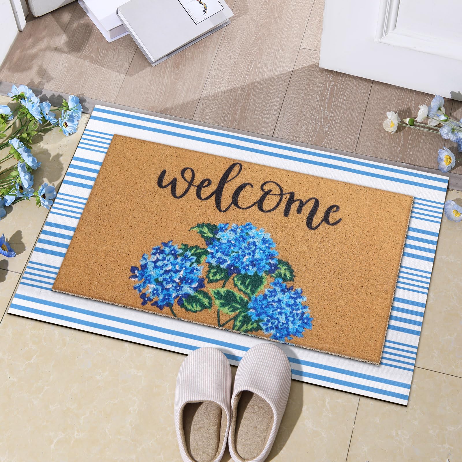 Tinideya non-slip back coir mat maintains position on busy doorways.
