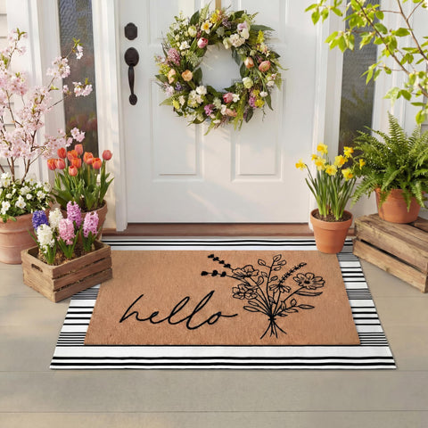Tinideya coir mat with non-slip backing stays securely in place for safety.