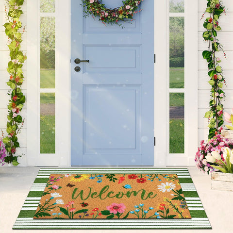 Tinideya coir front porch mat resistant to weather and wear.