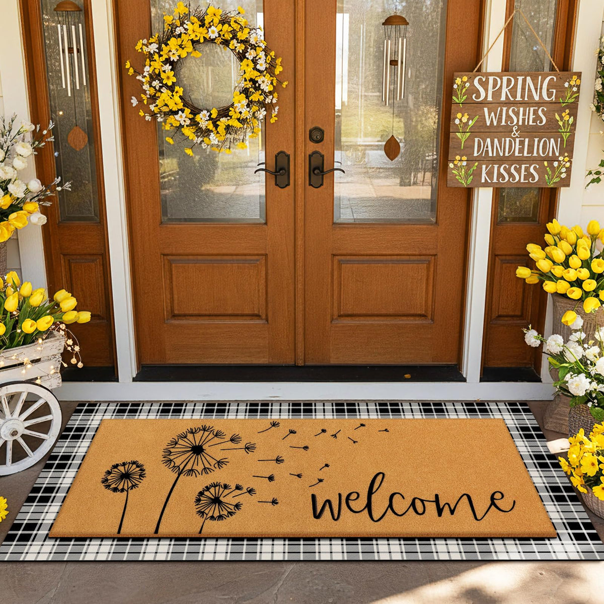 Tinideya dandelion flowers welcome door mat for entry, adds welcoming touch
