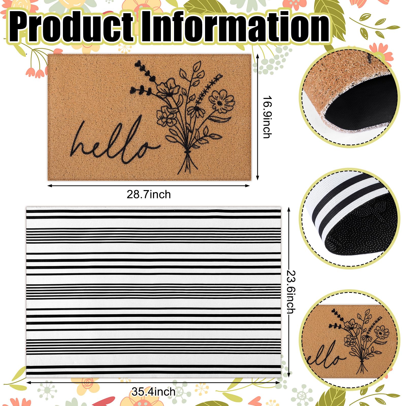 Tinideya door mat with black and white stripes enhances entryway style and visibility.