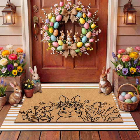 Tinideya Easter Bunny floral doormat with non-slip backing for a secure outdoor welcome.