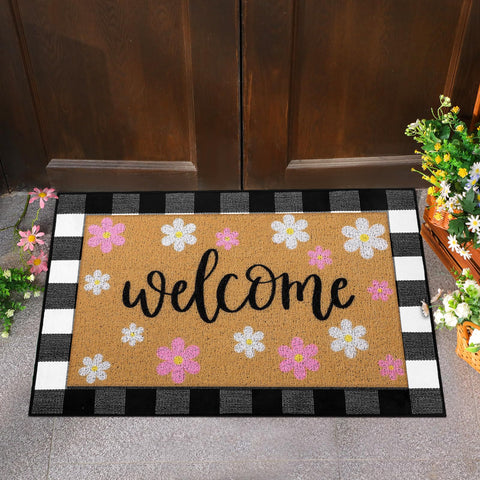 Tinideya checkered entryway mat creates a warm, inviting vibe.