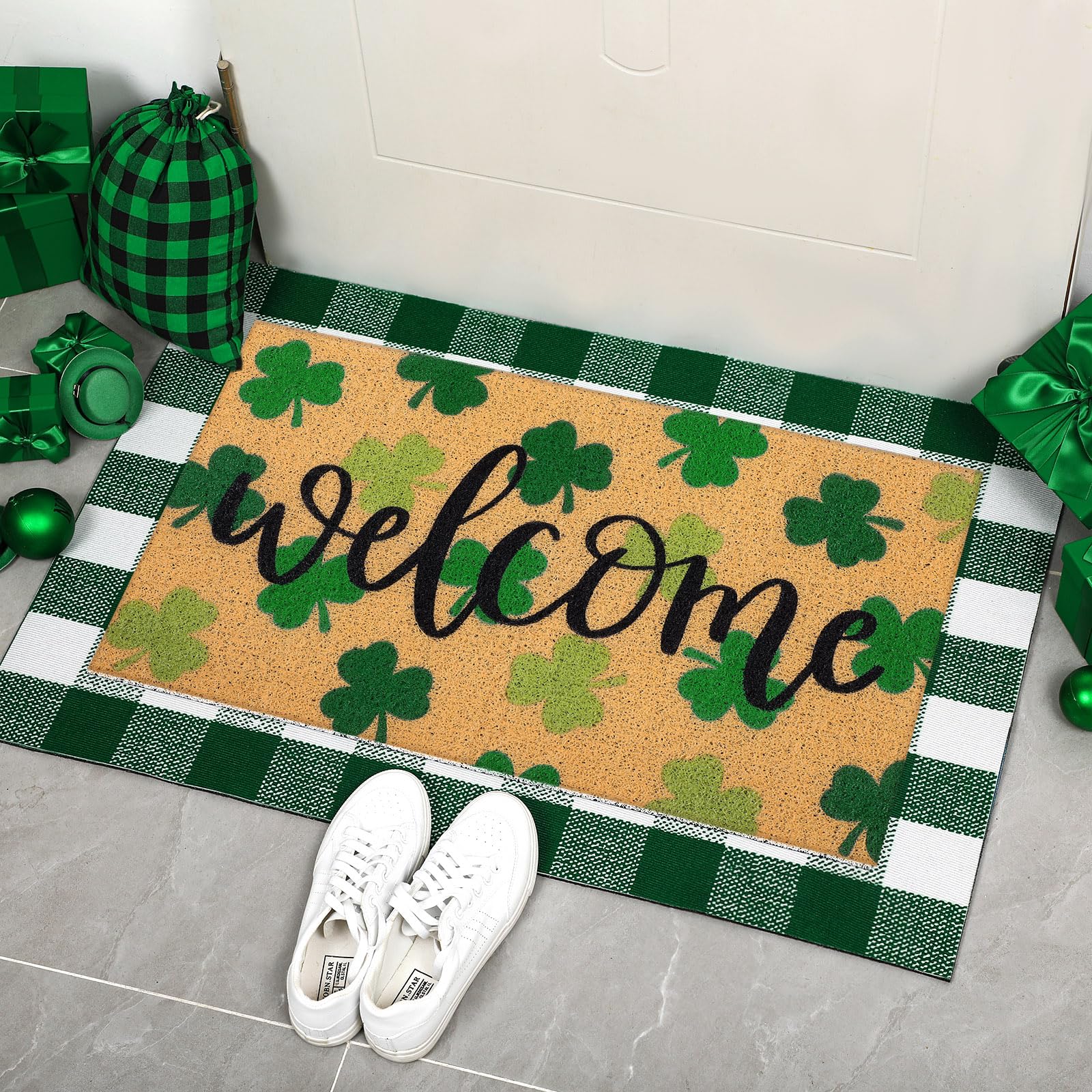 Tinideya front porch decor st patricks mat blends durability with festive flair.