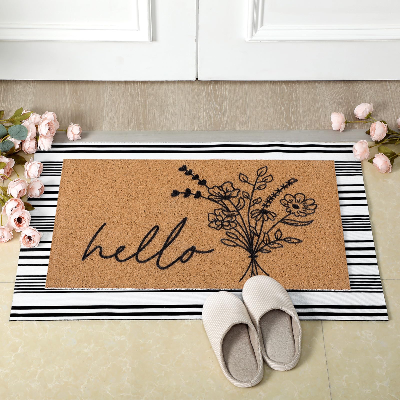 Tinideya front porch mat offers a warm welcome while protecting floors.