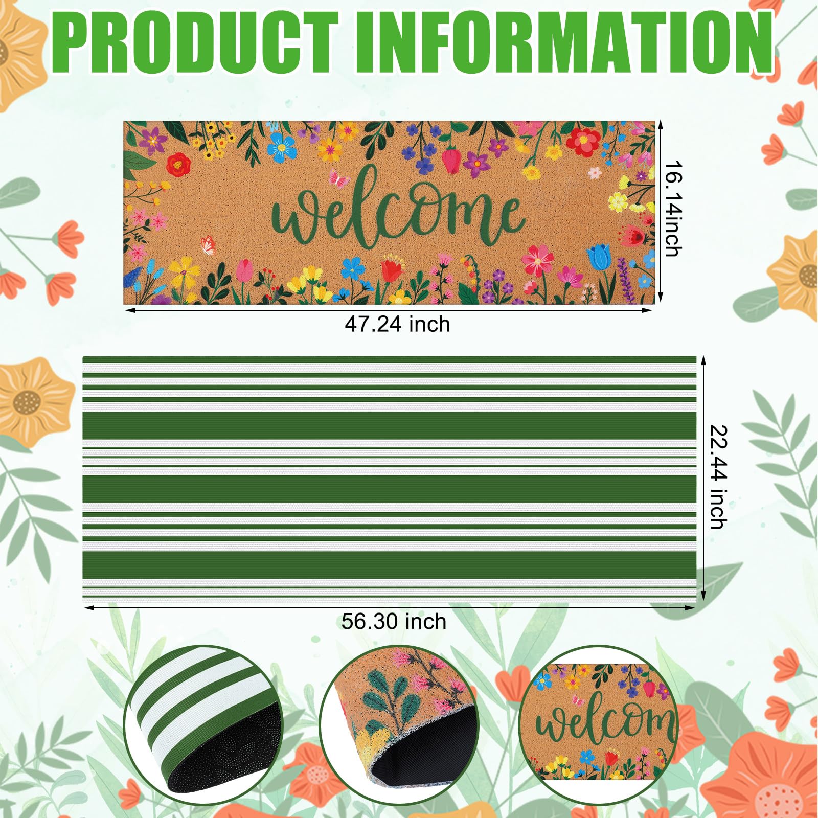 Tinideya green striped mat adds cozy durability for indoor and outdoor spaces.