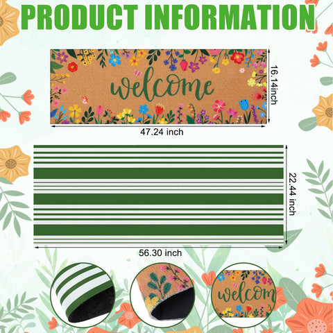 Tinideya green striped mat adds cozy durability for indoor and outdoor spaces.